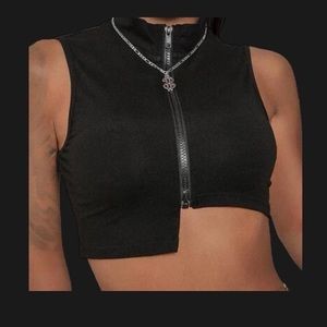 shein asymmetrical black zip up sleeveless crop top